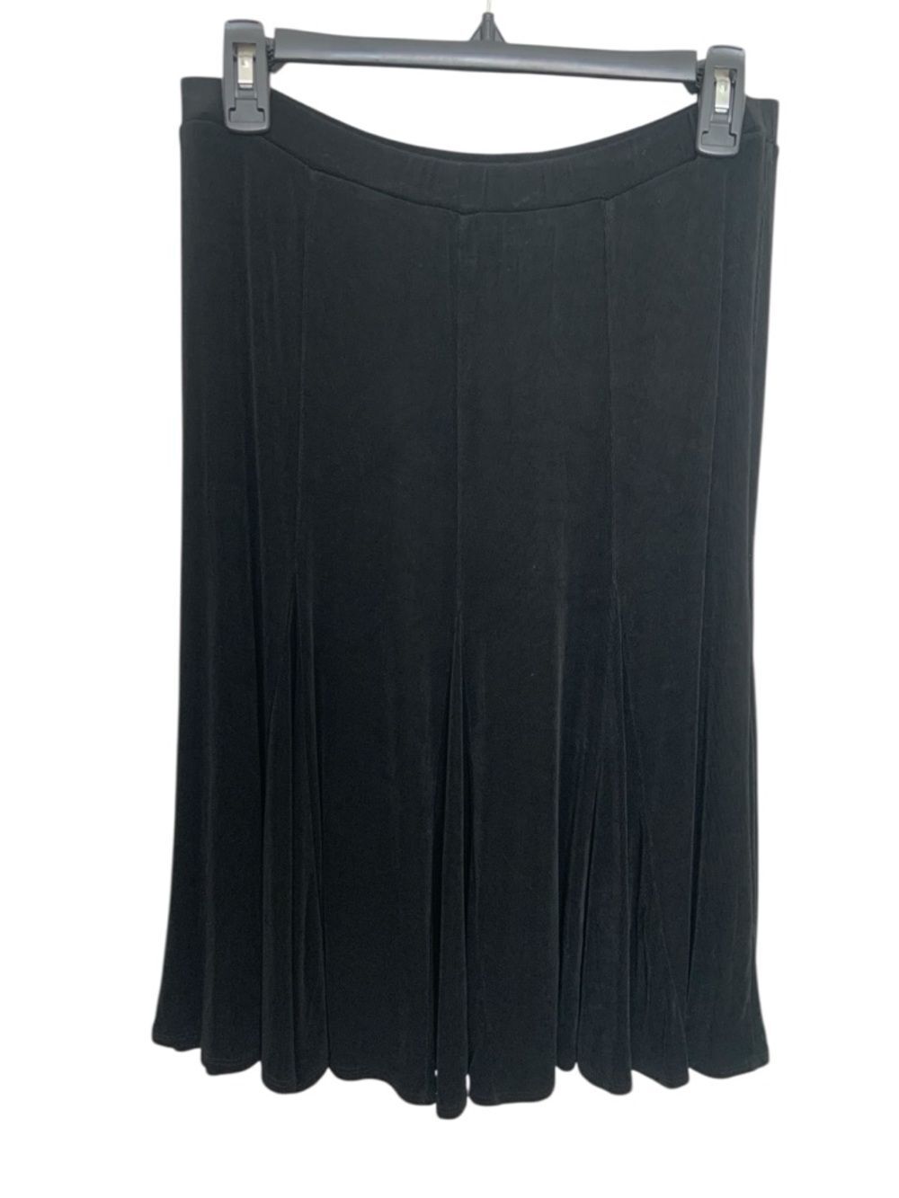 Chico's Black Whimsigoth A-Line Flared Panel Ribbed Acetate Skirt Flowy Stretch